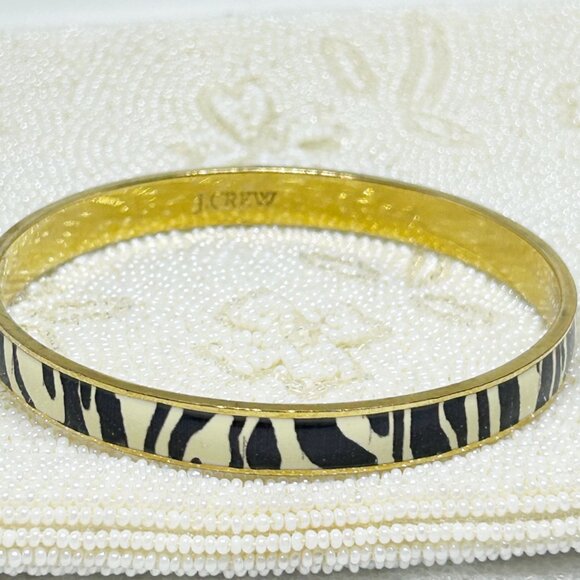 J.Crew Zebra Print Bangle Bracelet Gold-Tone Enamel - Picture 5 of 9